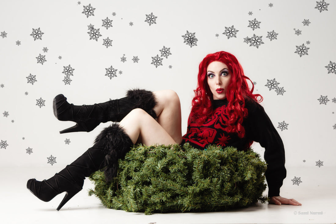 Burlesque performer in christmas mood